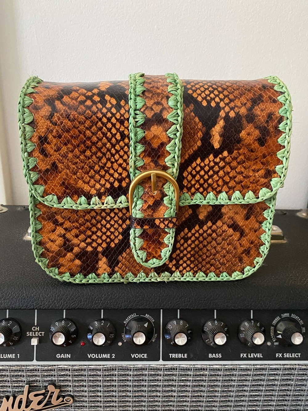 Loeffler Randall snake skin printed cross body purse